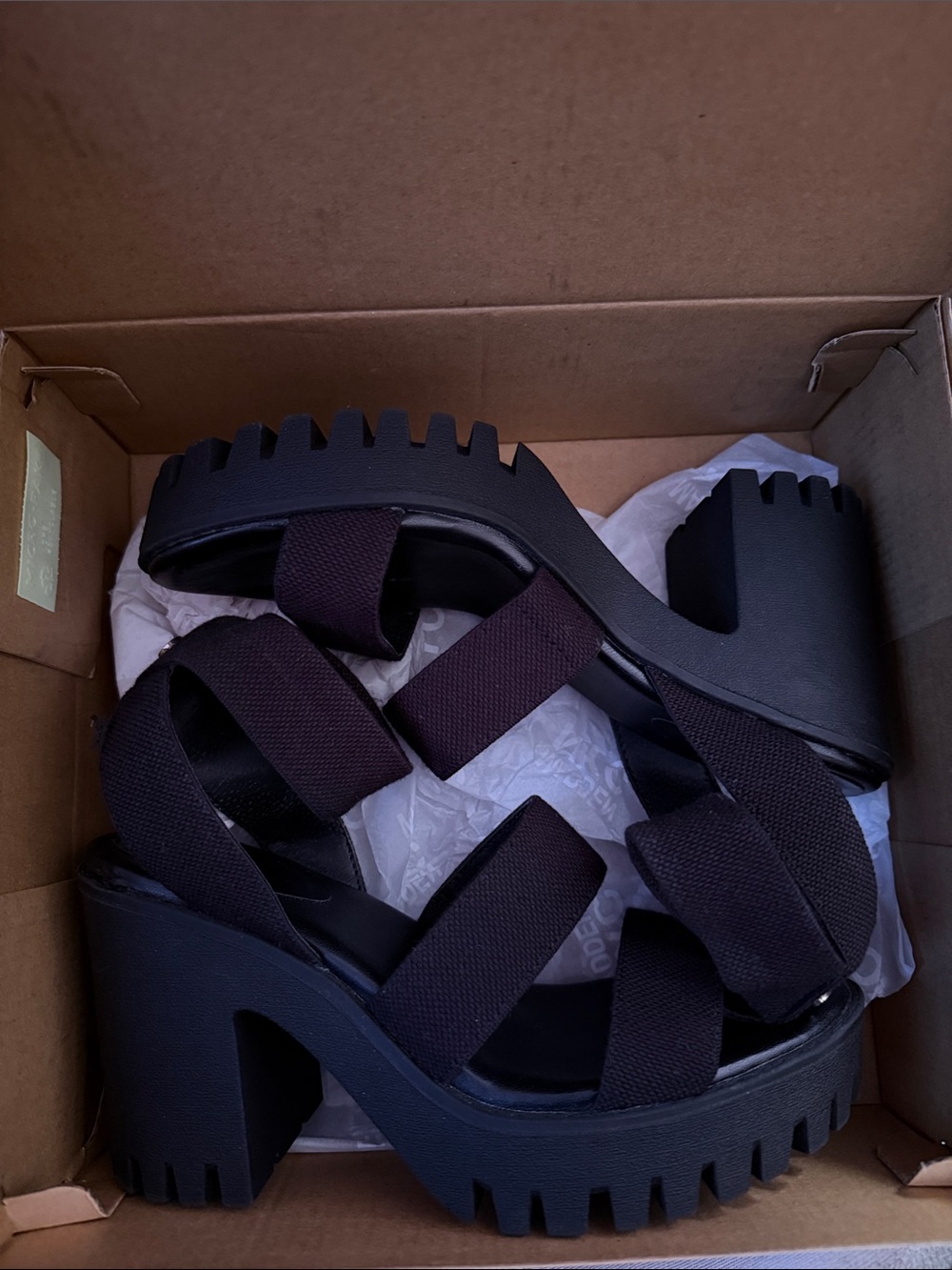 Chunky Crisscross Platform Heels in Black